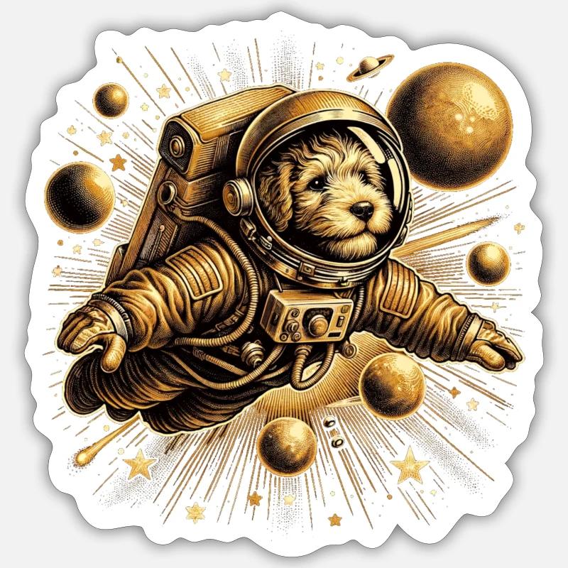 Chien de l’espace doré Sticker taille S (10 x 10 cm)