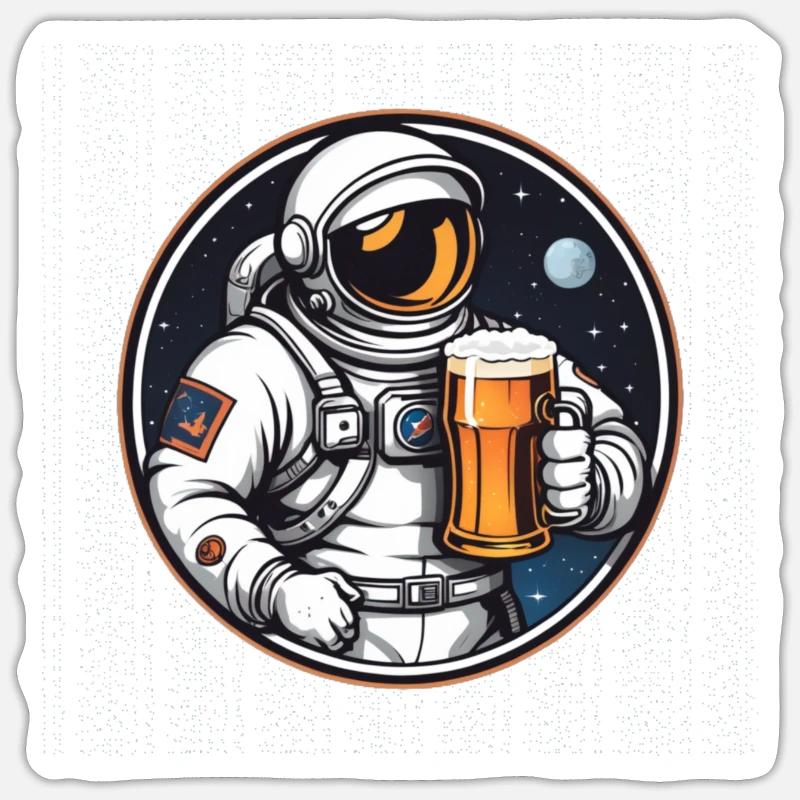 Astronaut with beer in space - Sticker size S (10 x 10 cm) - white matte