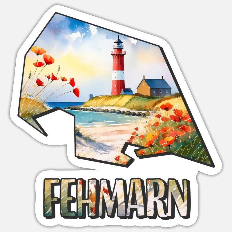 Carte à l’aquarelle Fehmarn - Sticker taille S (10 x 10 cm) - blanc mat