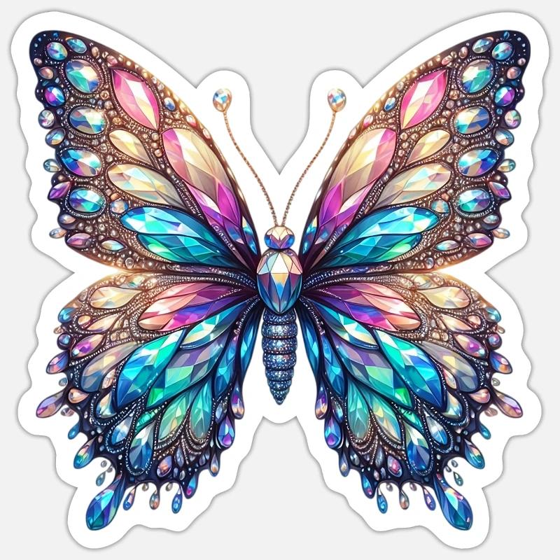 Butterfly, Diamond, Diamonds, Crystals, Crystal - Sticker size S (10 x 10 cm) - white matte