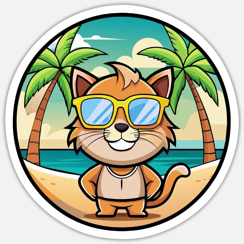 Pixie Bob Cat Breed Cartoon Sunglasses Beach Sticker size S (10 x 10 cm)