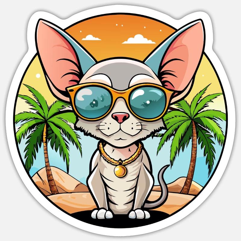 Devon Rex Cat Breed Cartoon Sunglasses Beach Sticker size S (10 x 10 cm)