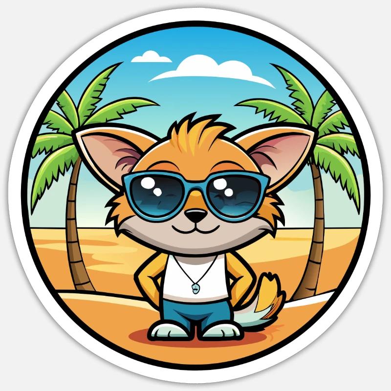 Pixie Bob Cat Breed Cartoon Sunglasses Beach Sticker size S (10 x 10 cm)
