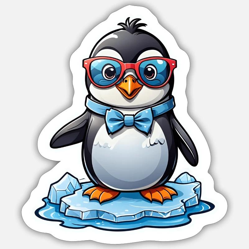 Pinguin mit Brille - Sticker Größe S (10 x 10 cm) - Mattweiß