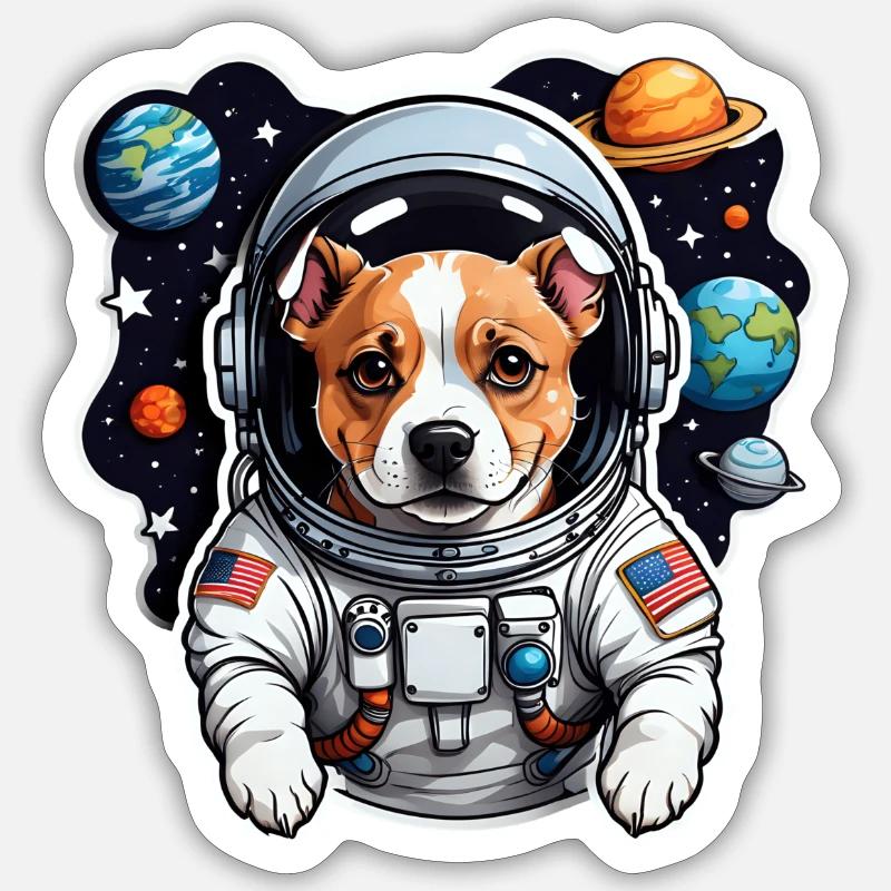 Space Dog with Planets - Sticker size S (10 x 10 cm) - white matte