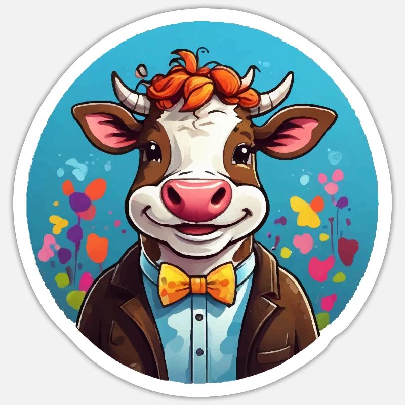 Lustige Kuh Comic - Sticker Größe S (10 x 10 cm) - Mattweiß