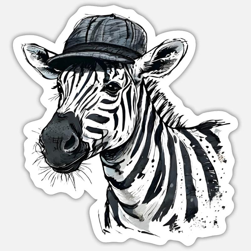 Cute Zebra with Hat - Sticker size S (10 x 10 cm) - white matte