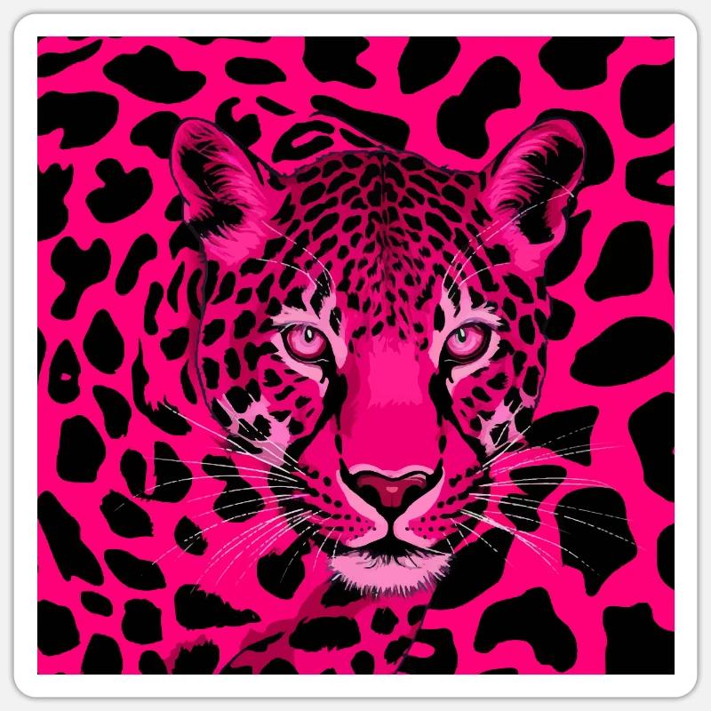 Imprimé léopard rose noir - Sticker taille S (10 x 10 cm) - blanc mat