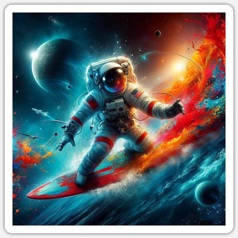Surf d’astronautes - Sticker taille S (10 x 10 cm) - blanc mat