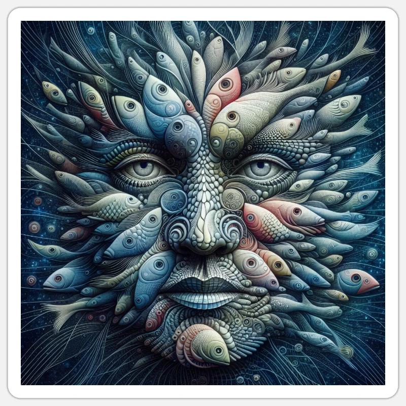 Visage de poisson - Sticker taille S (10 x 10 cm) - blanc mat
