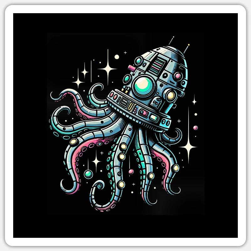 Fancy Octopus Spaceship Sticker size S (10 x 10 cm)