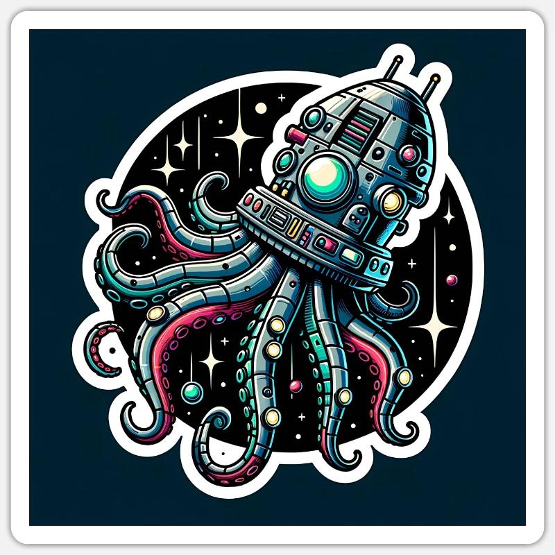 Fancy Octopus Spaceship Sticker size S (10 x 10 cm)