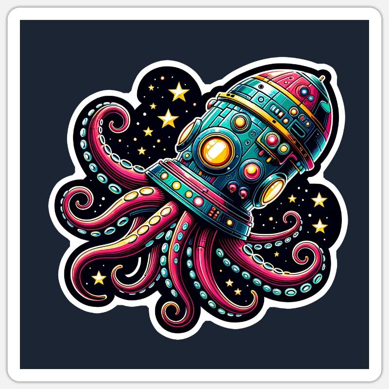 Fancy Octopus Spaceship Sticker size S (10 x 10 cm)