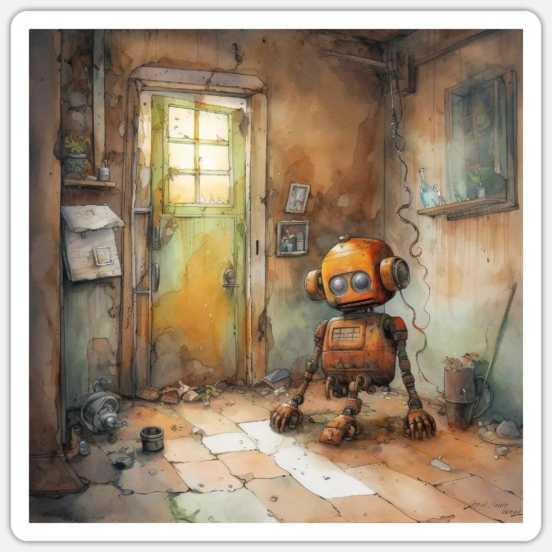 Old Rusty Abandoned Robot 2 Sticker size S (10 x 10 cm)