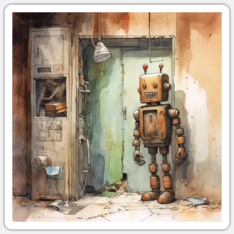 Old Rusty Abandoned Robot 3 Sticker size S (10 x 10 cm)