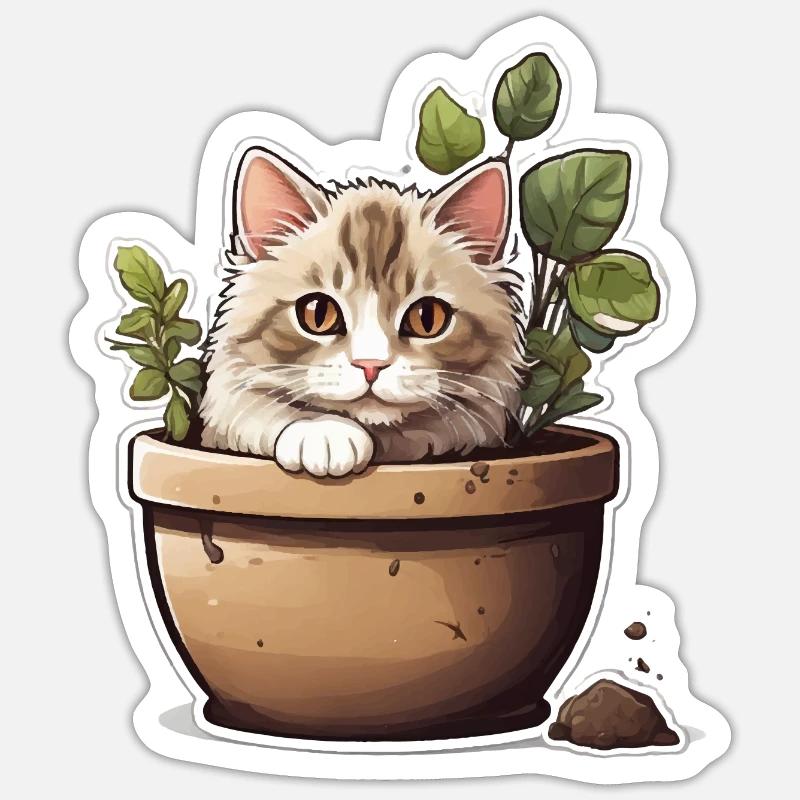 Fleur de chat mignonne - Sticker taille S (10 x 10 cm) - blanc mat