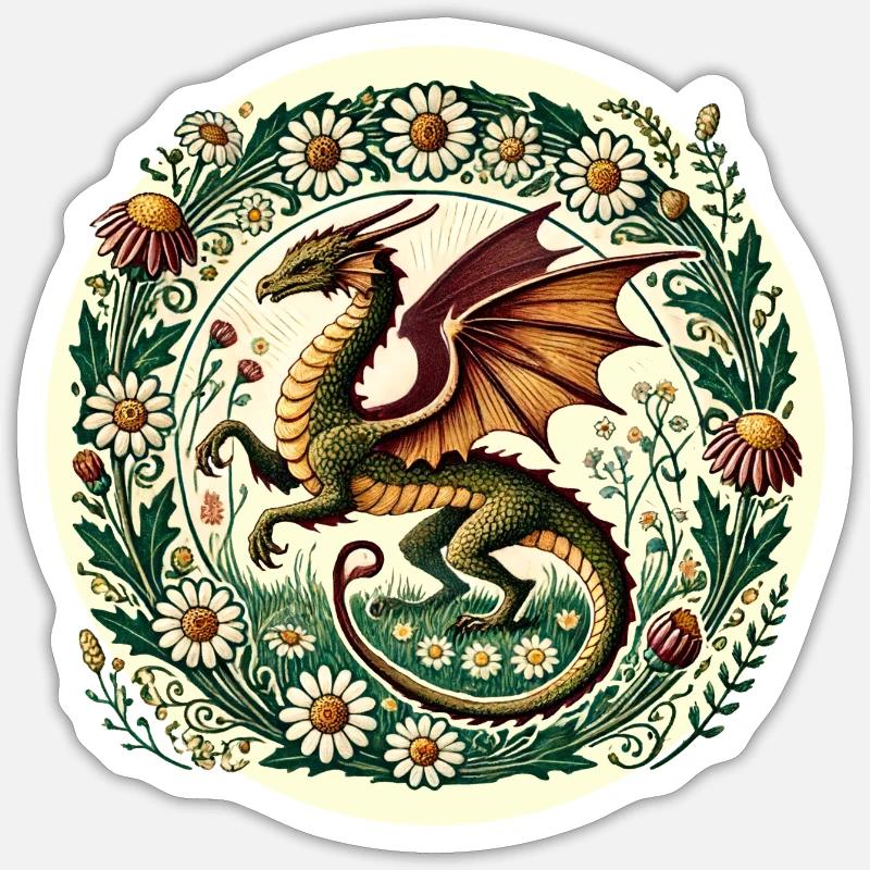 Gänseblümchen-Blumen-Drache - Sticker Größe S (10 x 10 cm) - Mattweiß
