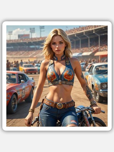 Rennsport Rebellin Denim Outfit - Sticker Größe S (10 x 10 cm) - Mattweiß