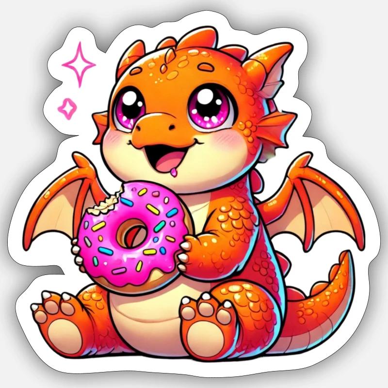 Charming Dragon with Donut - Comic Artwork Sticker size S (10 x 10 cm)