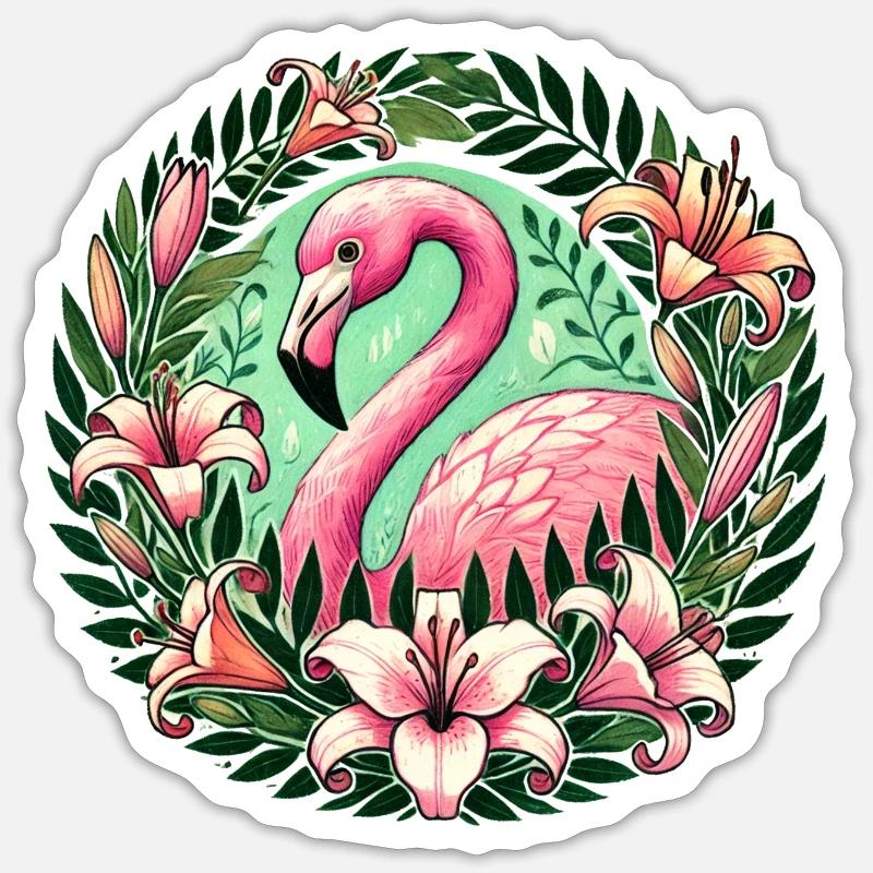 Flamant rose - Sticker taille S (10 x 10 cm) - blanc mat