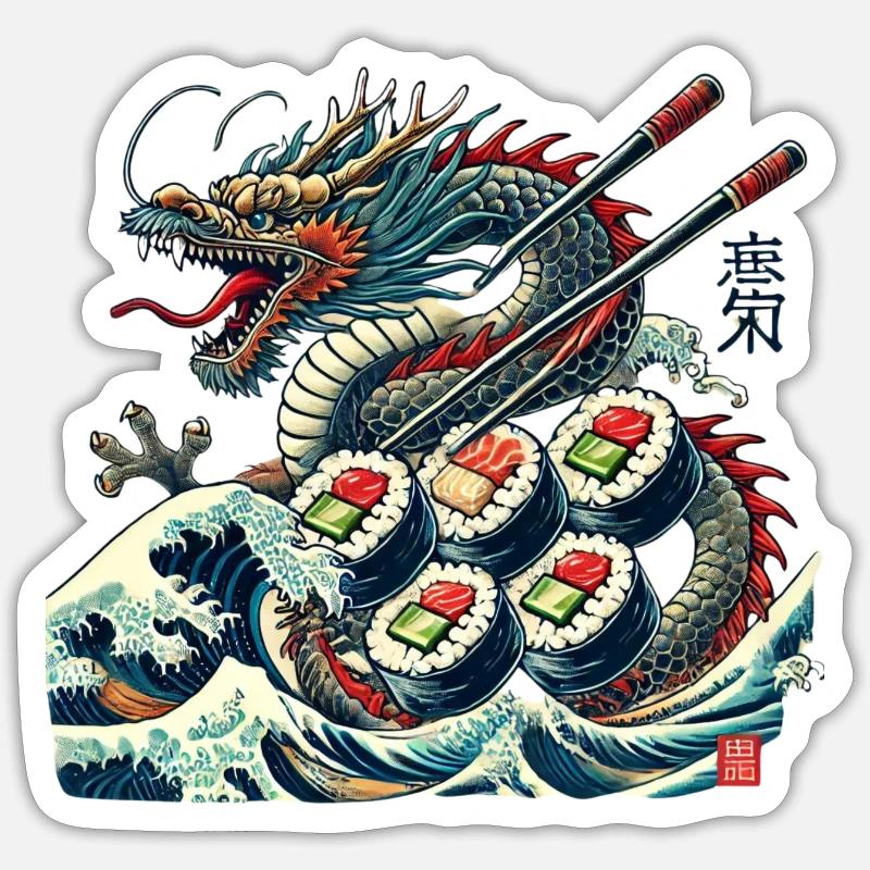 Dragon Sushi Géant Unique et Original - Sticker taille S (10 x 10 cm) - blanc mat