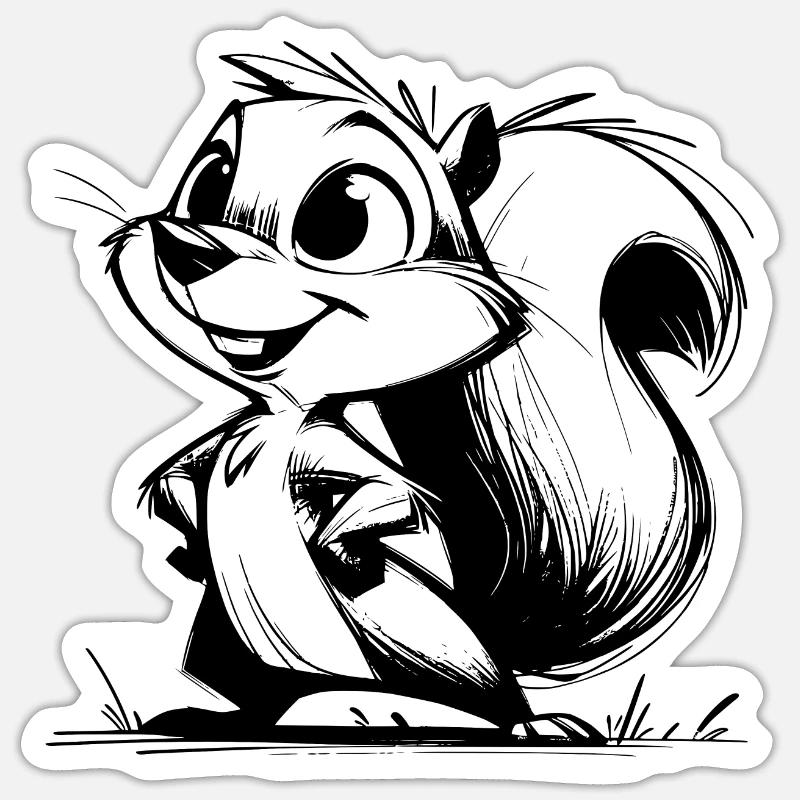 Dessin au crayon d’écureuil mignon - Sticker taille S (10 x 10 cm) - blanc mat