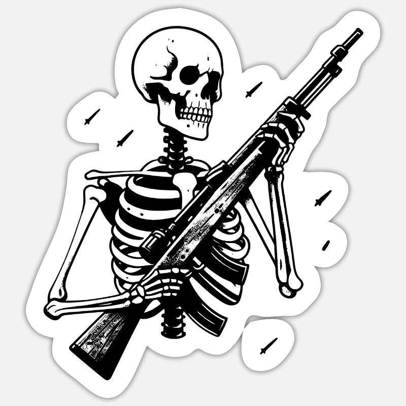 Squelette & Armes à Feu - Sticker taille S (10 x 10 cm) - blanc mat
