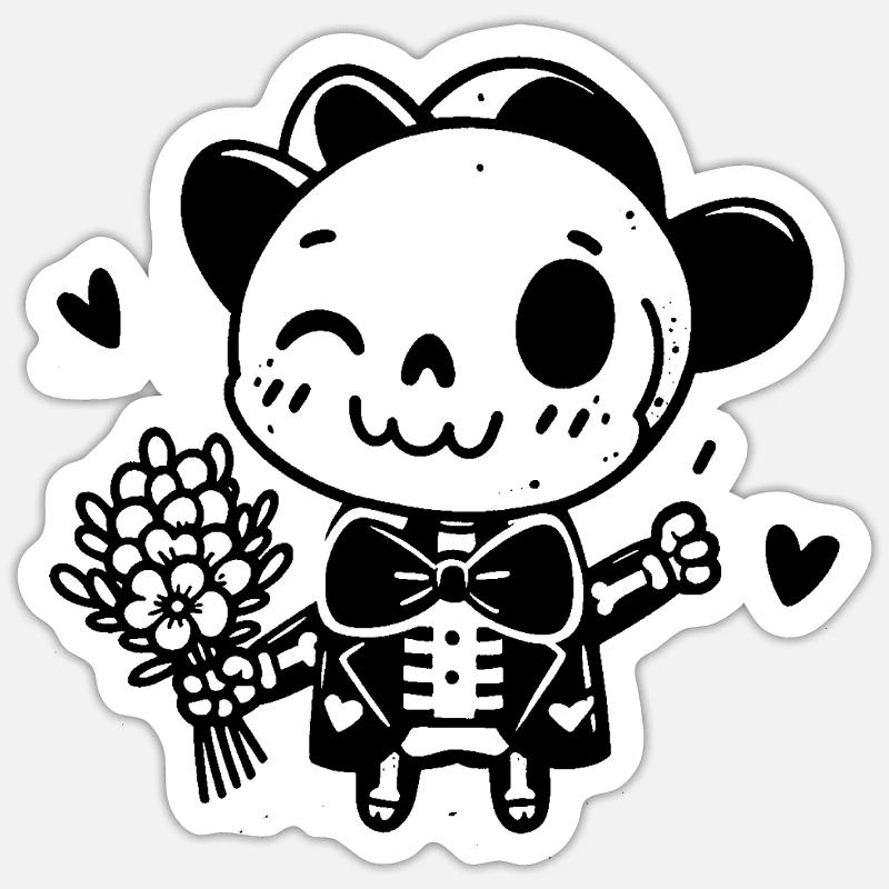 squelette avec fleurs - Sticker taille S (10 x 10 cm) - blanc mat