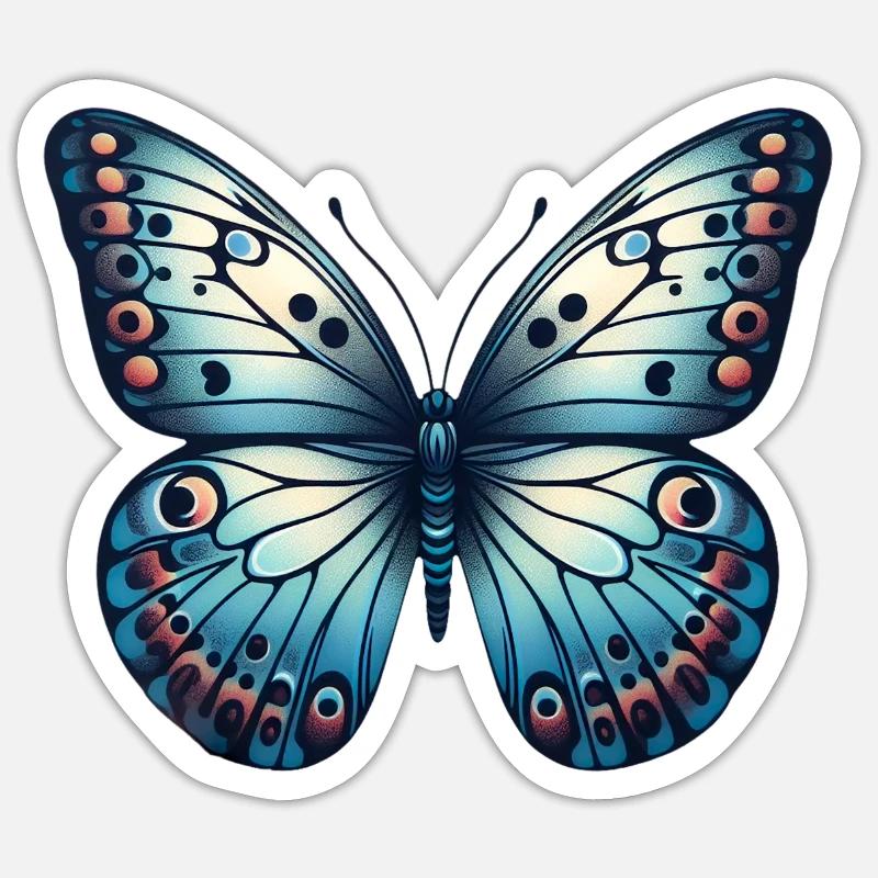 Papillon bleu - papillon - Sticker taille S (10 x 10 cm) - blanc mat