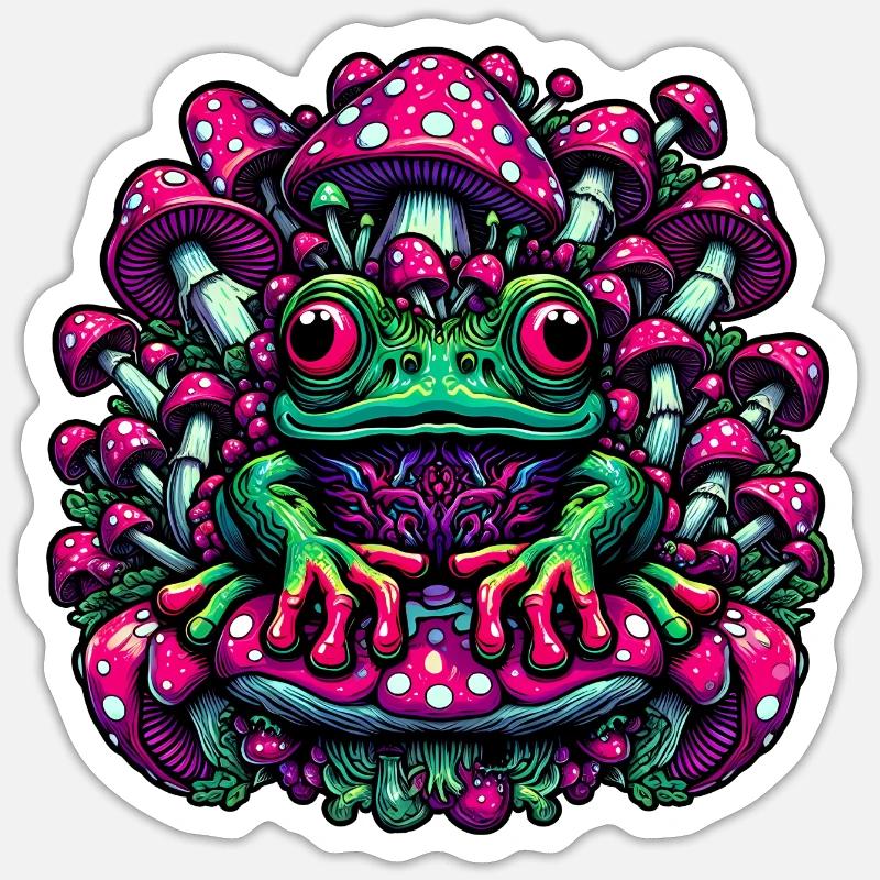 Psychedelic frog with mushrooms - Sticker size S (10 x 10 cm) - white matte