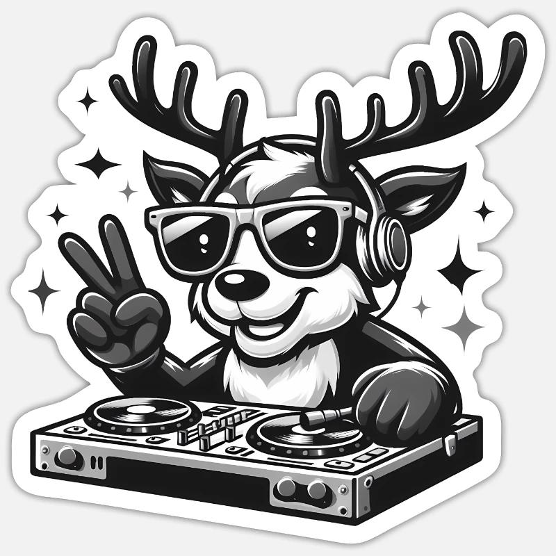 DJ Reindeer - Sticker size S (10 x 10 cm) - white matte