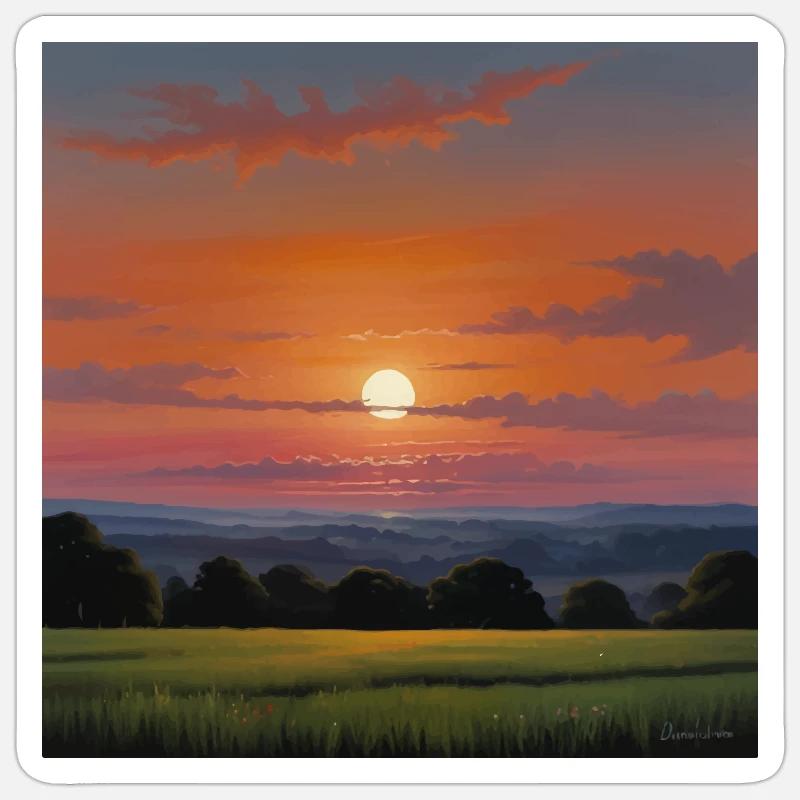 Paysage Coucher De Soleil - Sticker taille S (10 x 10 cm) - blanc mat