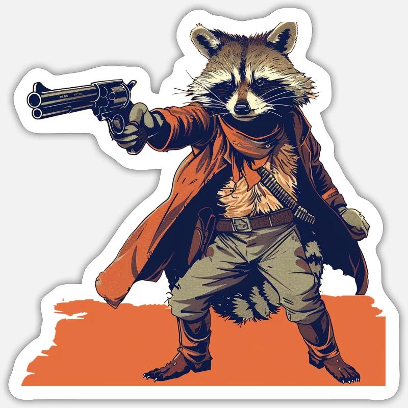 raccoon gunslinger Sticker size S (10 x 10 cm)