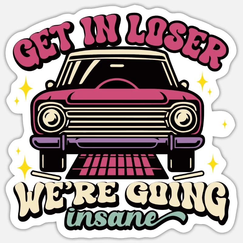 Retro Auto Verschwinde Wahnsinniges Design - Sticker Größe S (10 x 10 cm) - Mattweiß
