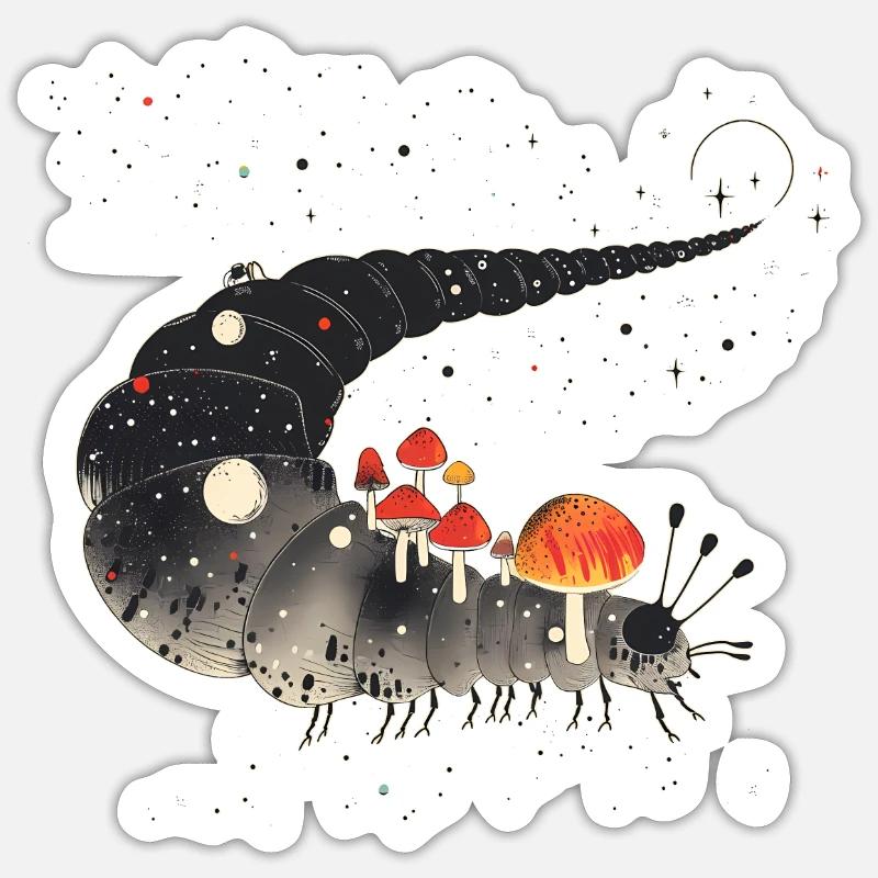 Surreal Caterpillar with Toadstools - Forest Motif Sticker size S (10 x 10 cm)