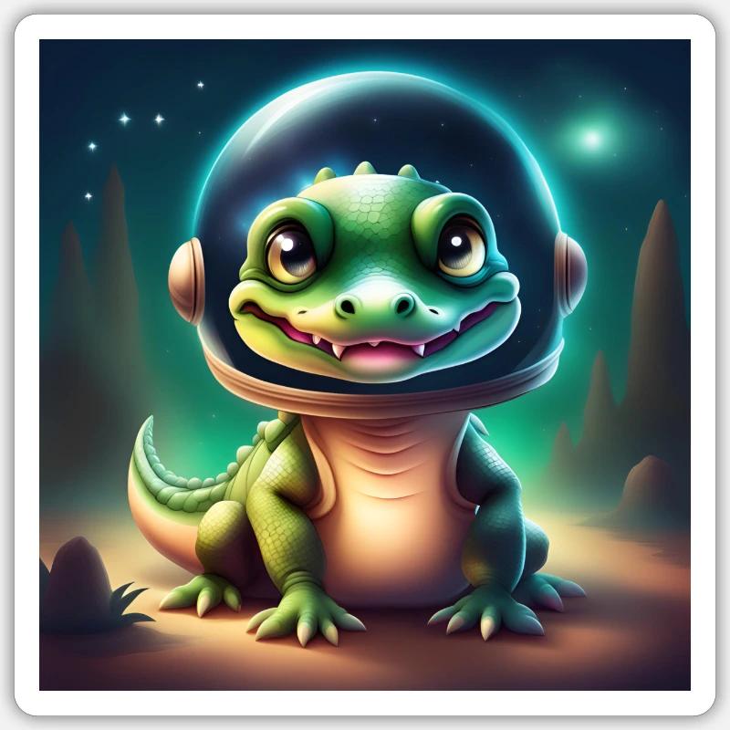 Bébé crocodile dans l’espace Sticker taille S (10 x 10 cm)