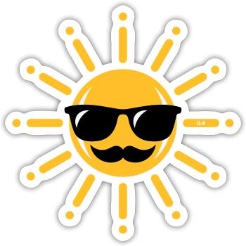 Drôle De Soleil Avec Lunettes De Soleil Et Moustache 3C - Sticker taille S (10 x 10 cm) - blanc mat - Devant