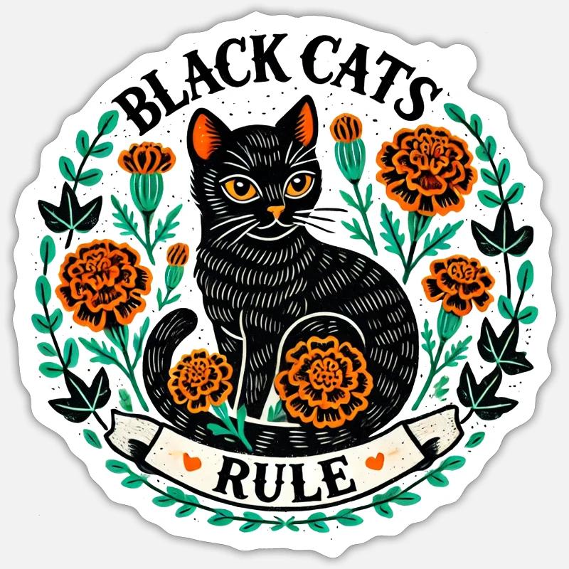 Les chats noirs règnent - Sticker taille S (10 x 10 cm) - blanc mat
