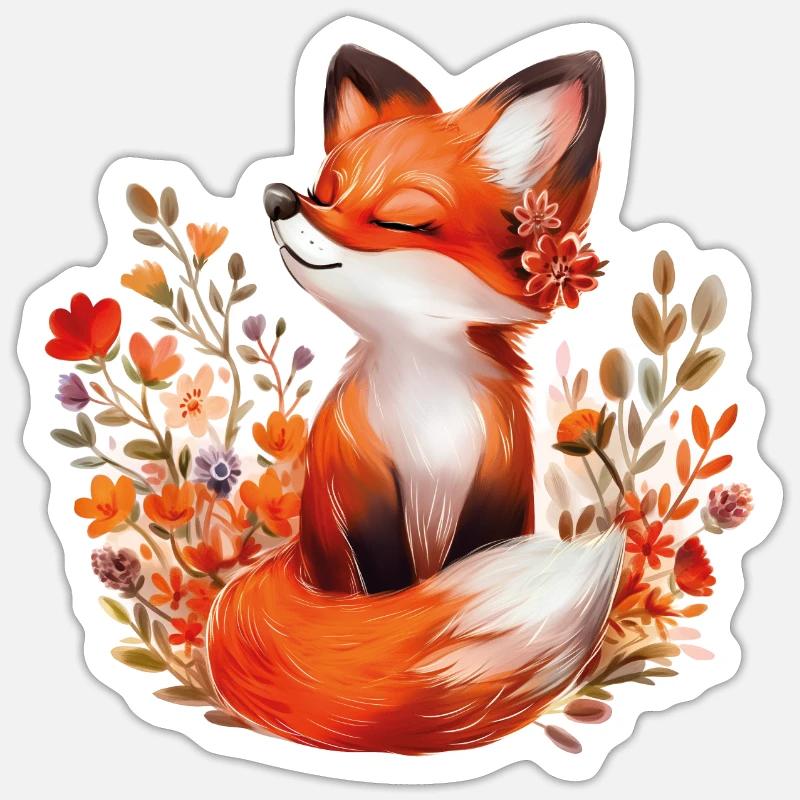 Fuchs mit Blumen Sticker Größe S (10 x 10 cm)