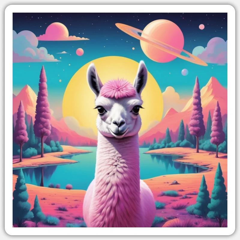 Lama de l’espace - Sticker taille S (10 x 10 cm) - blanc mat