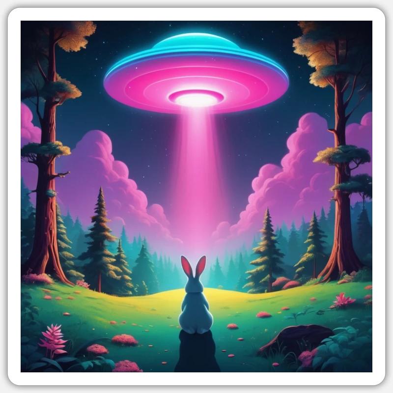 UFO with rabbit - Sticker size S (10 x 10 cm) - white matte