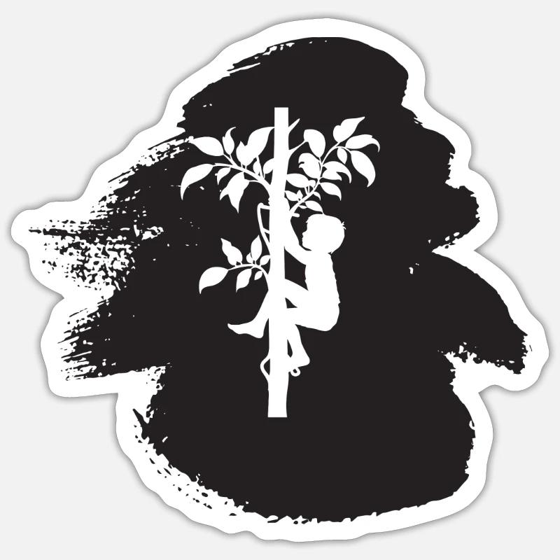 Baumklettern Aufstieg Kletteraffe - Sticker Größe S (10 x 10 cm) - Mattweiß