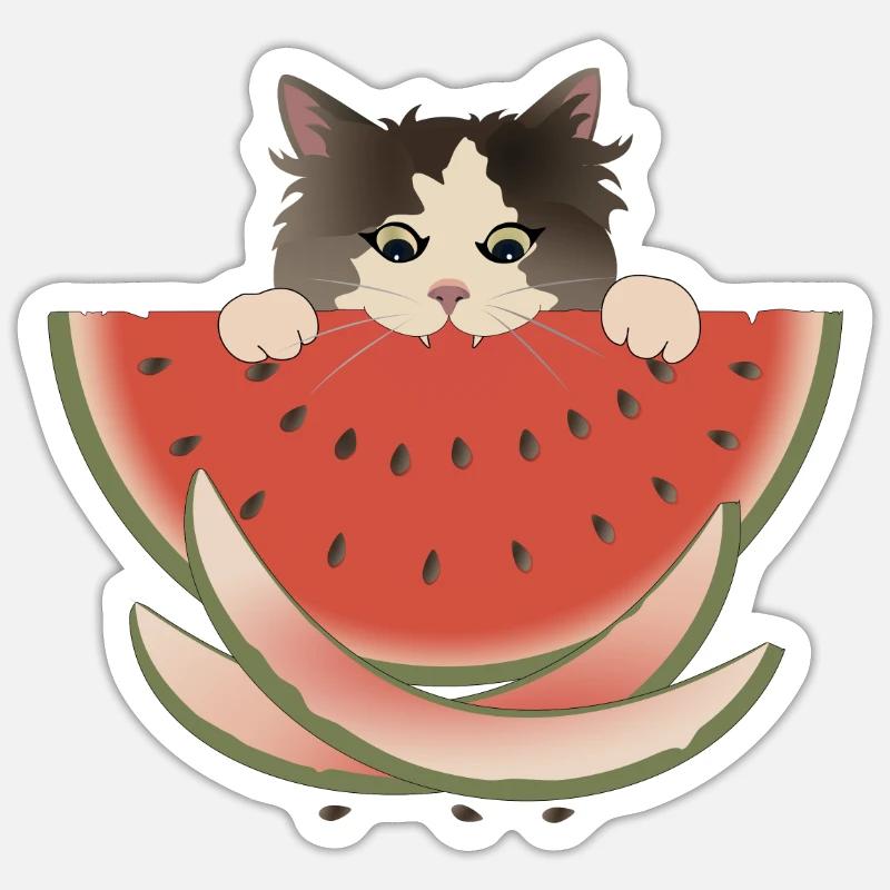 Délice de pastèque Chat - Sticker taille S (10 x 10 cm) - blanc mat