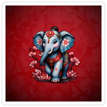 Majestic elephant in traditional Japanese style. - Sticker size S (10 x 10 cm) - white matte - Front
