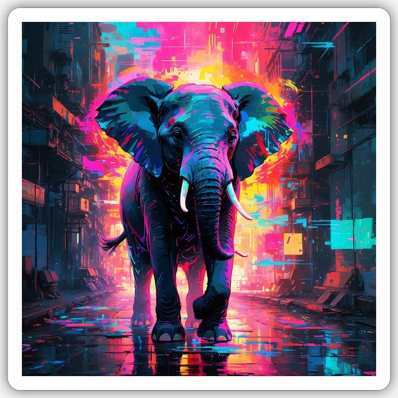 Neon Elefant - Sticker Größe S (10 x 10 cm) - Mattweiß