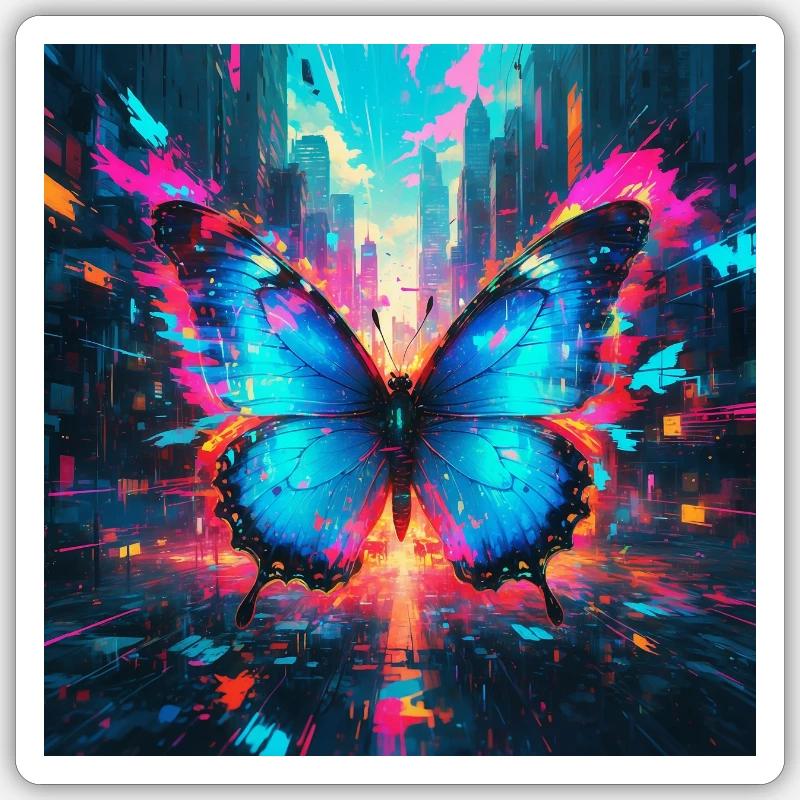 Papillon Morpho bleu fluo Sticker taille S (10 x 10 cm)