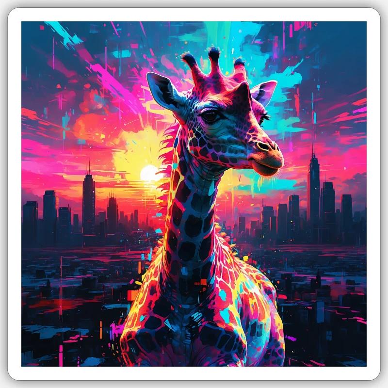 Neon Giraffe - Sticker size S (10 x 10 cm) - white matte
