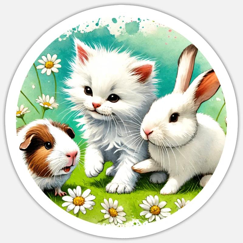 Cochons d’Inde, lapins et chatons Sticker taille S (10 x 10 cm)