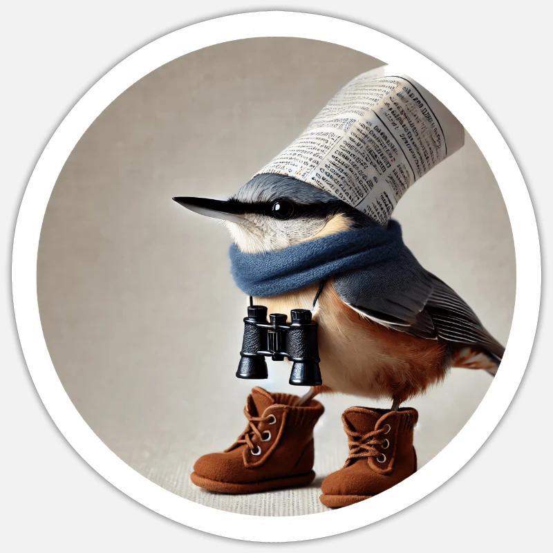 Nuthatch with binoculars - Sticker size S (10 x 10 cm) - white matte