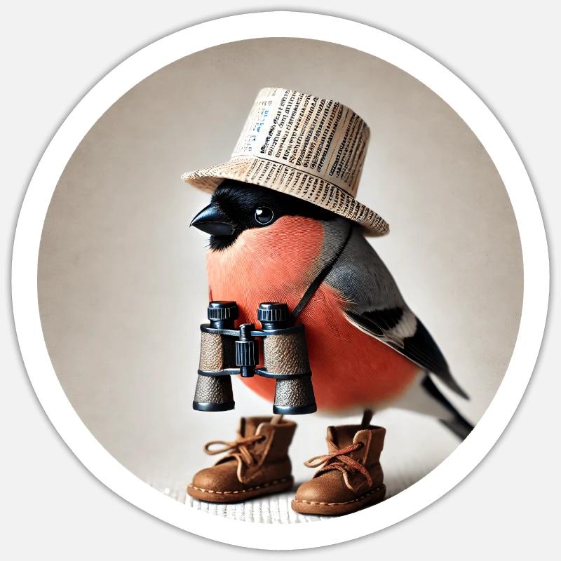 Dompfaff mit Fernglas Sticker Größe S (10 x 10 cm)